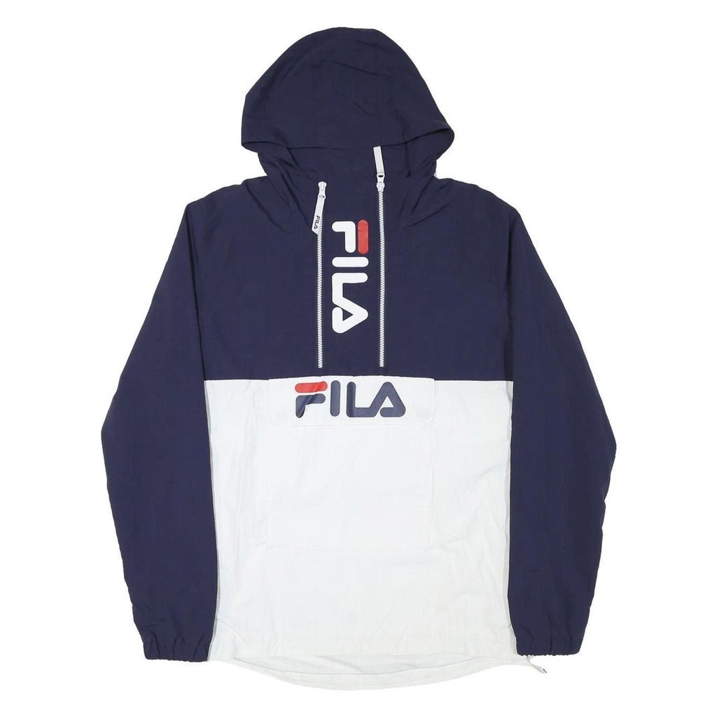 FILA Mens Navy & White Logo Print Hoodie Jacket S Polyester Blend Plain Zip