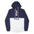 FILA Mens Navy & White Logo Print Hoodie Jacket S Polyester Blend Plain Zip