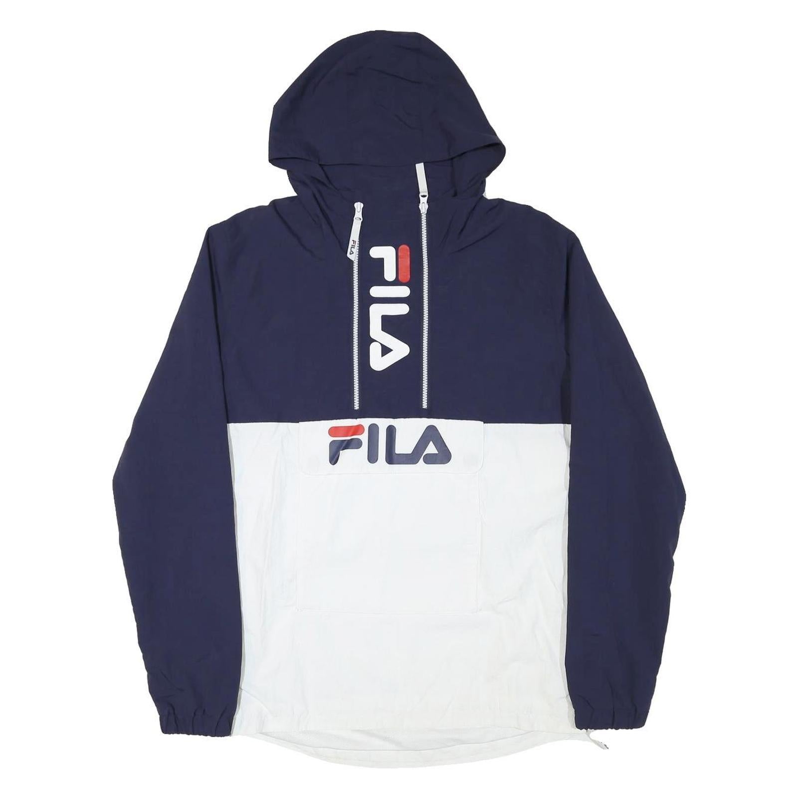 FILA Mens Navy & White Logo Print Hoodie Jacket S Polyester Blend Plain Zip