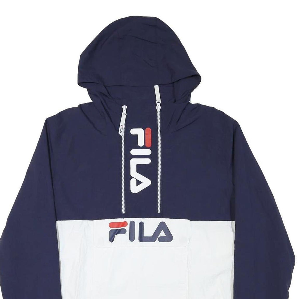 FILA Mens Navy & White Logo Print Hoodie Jacket S Polyester Blend Plain Zip