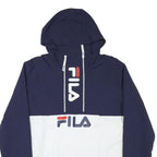 FILA Mens Navy & White Logo Print Hoodie Jacket S Polyester Blend Plain Zip