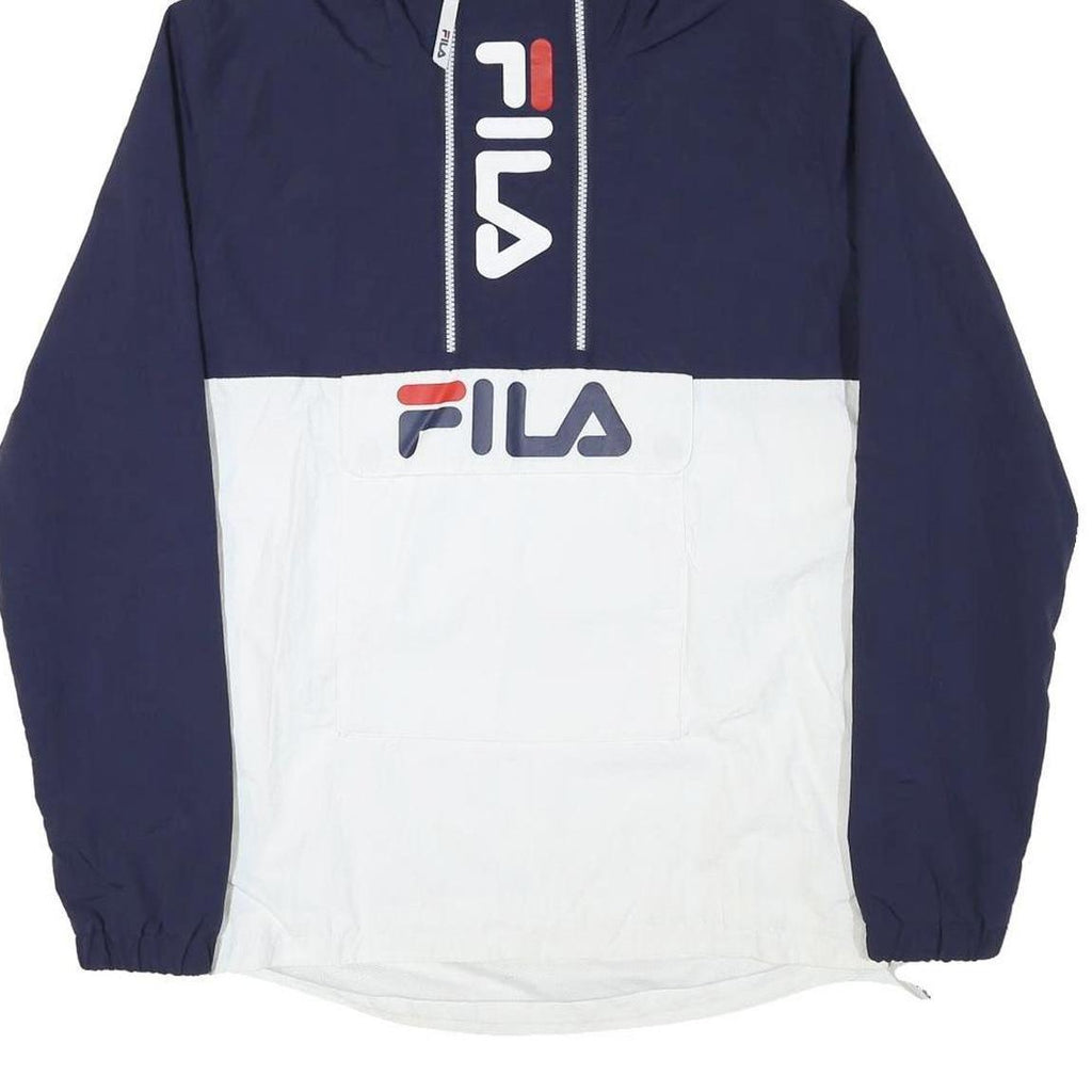 FILA Mens Navy & White Logo Print Hoodie Jacket S Polyester Blend Plain Zip
