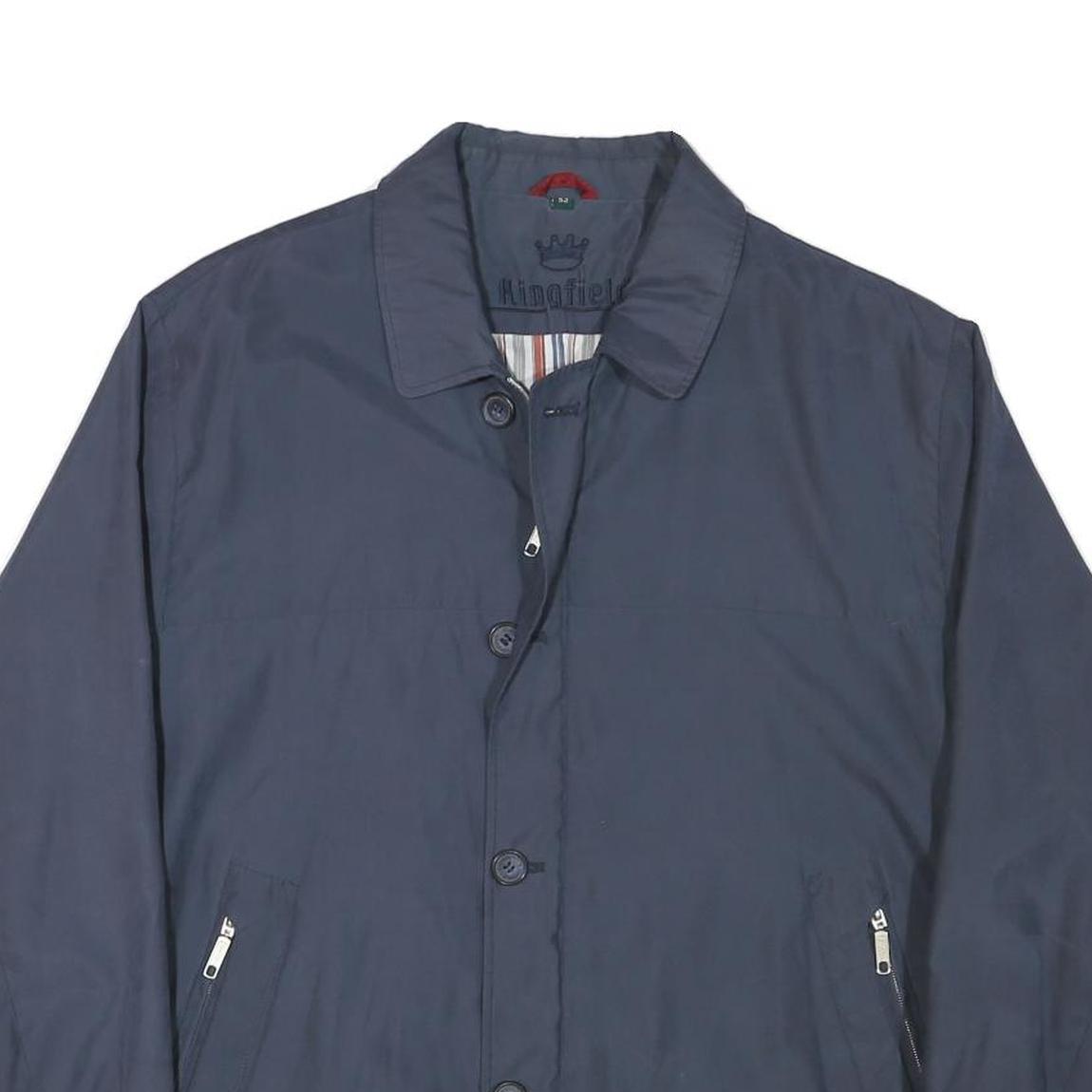 KINGFIELD Mens Blue Button Jacket L Polyester Blend Plain Classic Casual