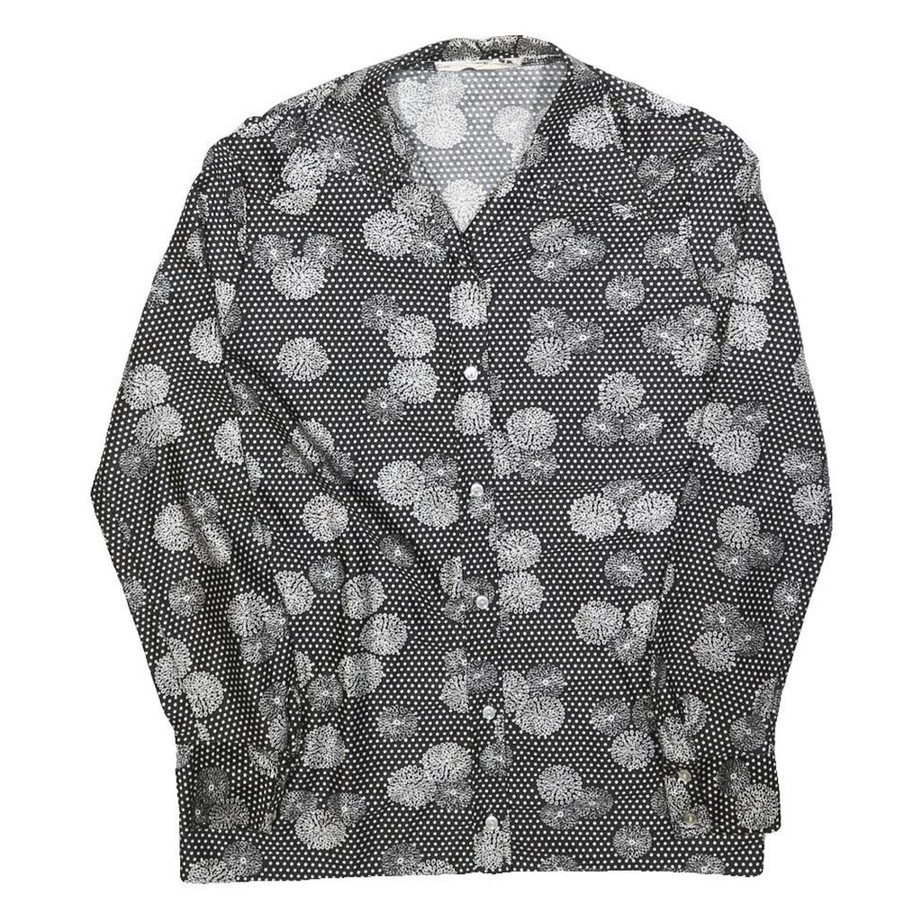 DOMINIQUE ONARD Womens Black & White Printed Shirt Long Sleeve V-Neck S