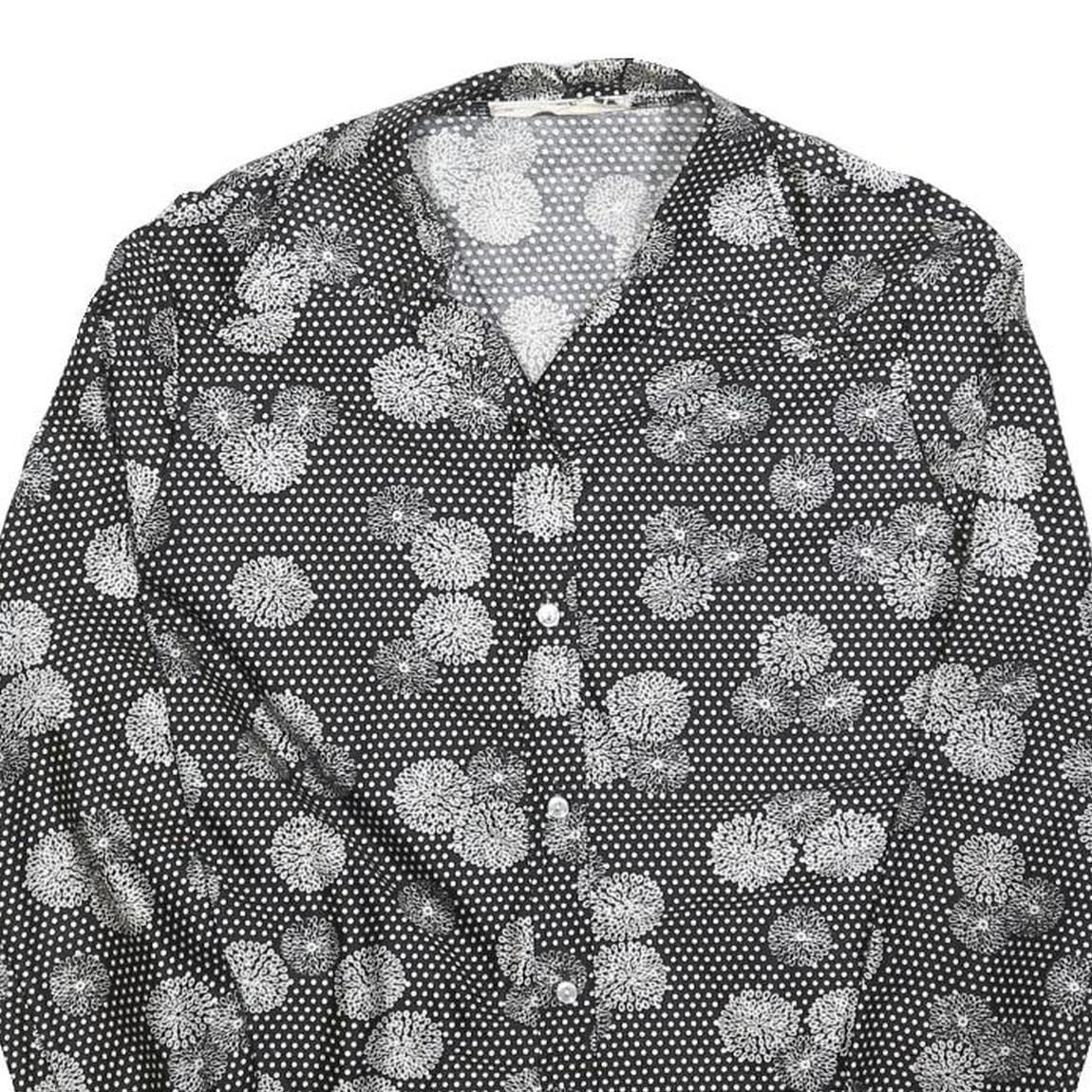 DOMINIQUE ONARD Womens Black & White Printed Shirt Long Sleeve V-Neck S
