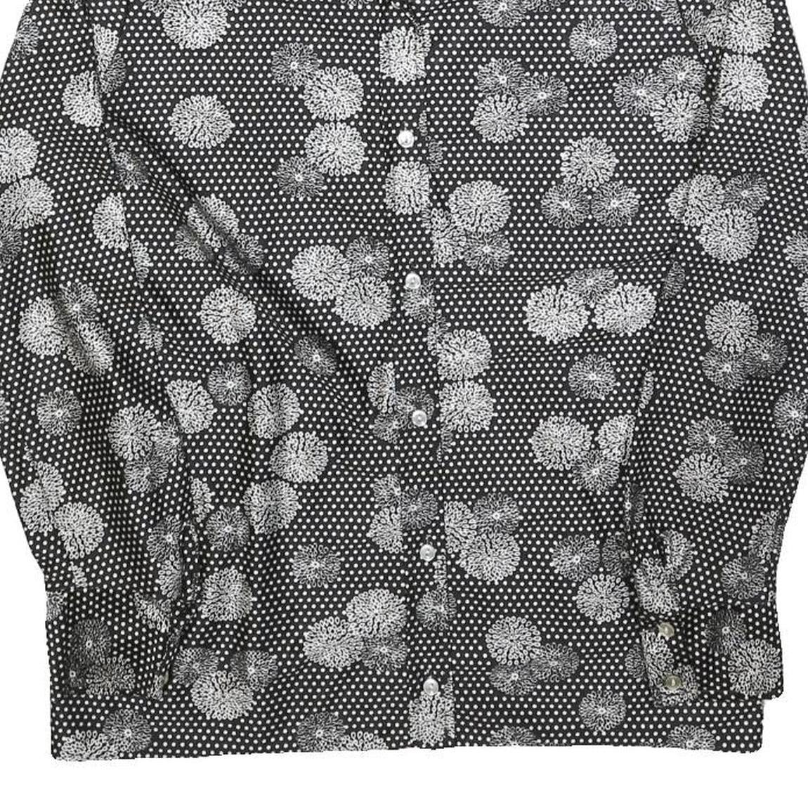 DOMINIQUE ONARD Womens Black & White Printed Shirt Long Sleeve V-Neck S