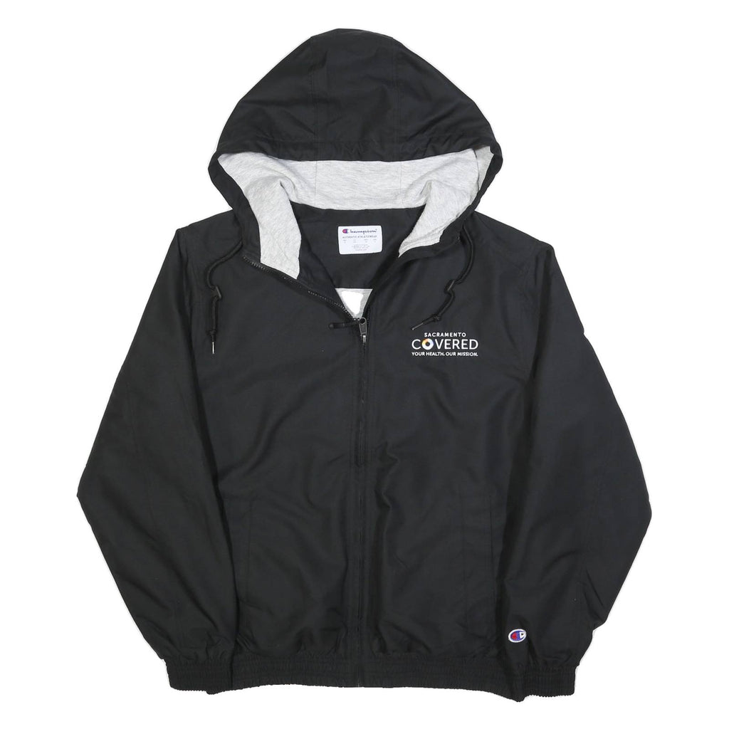 CHAMPION Mens Black Hooded Jacket S Polyester Zip Plain Casual Streetwear