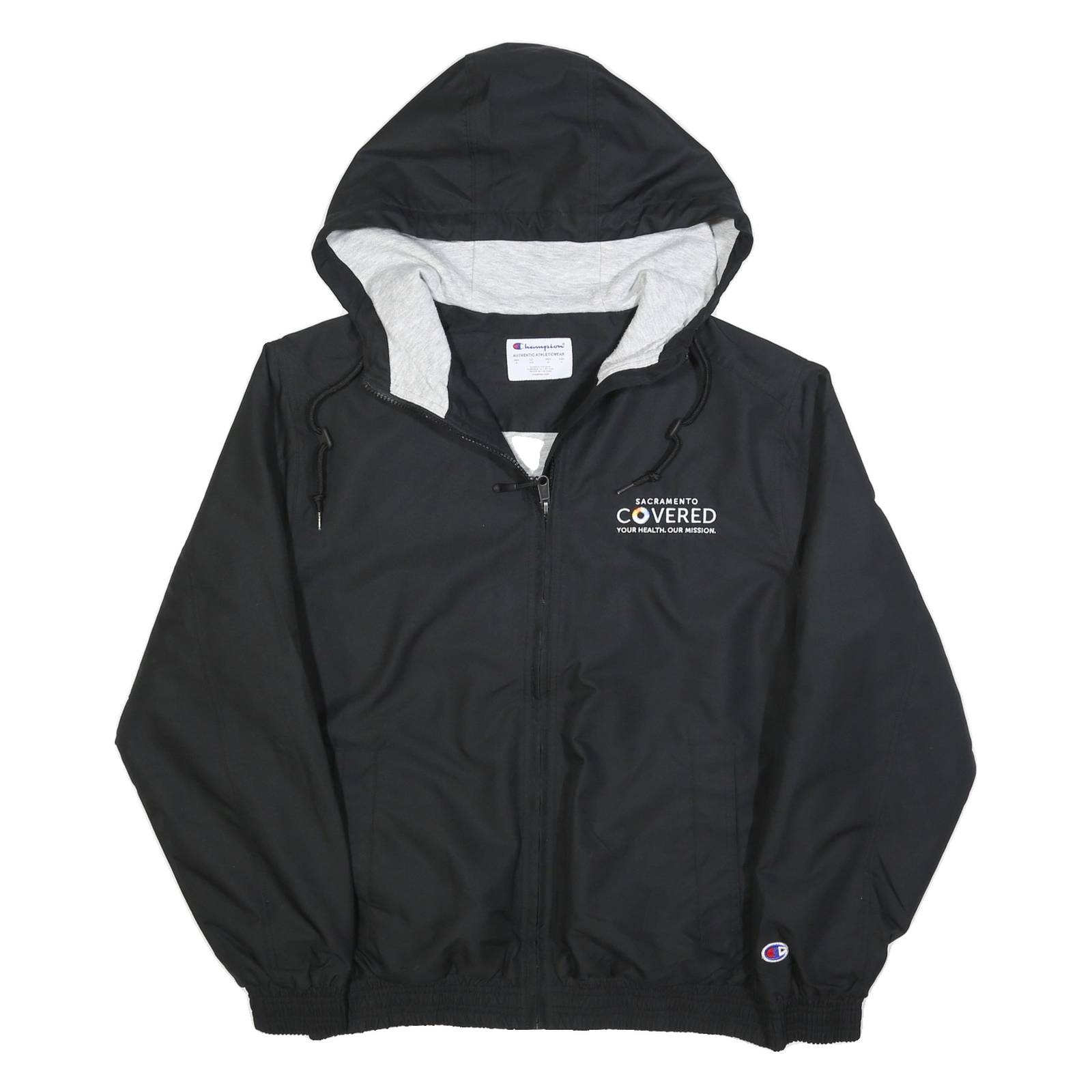 CHAMPION Mens Black Hooded Jacket S Polyester Zip Plain Casual Streetwear
