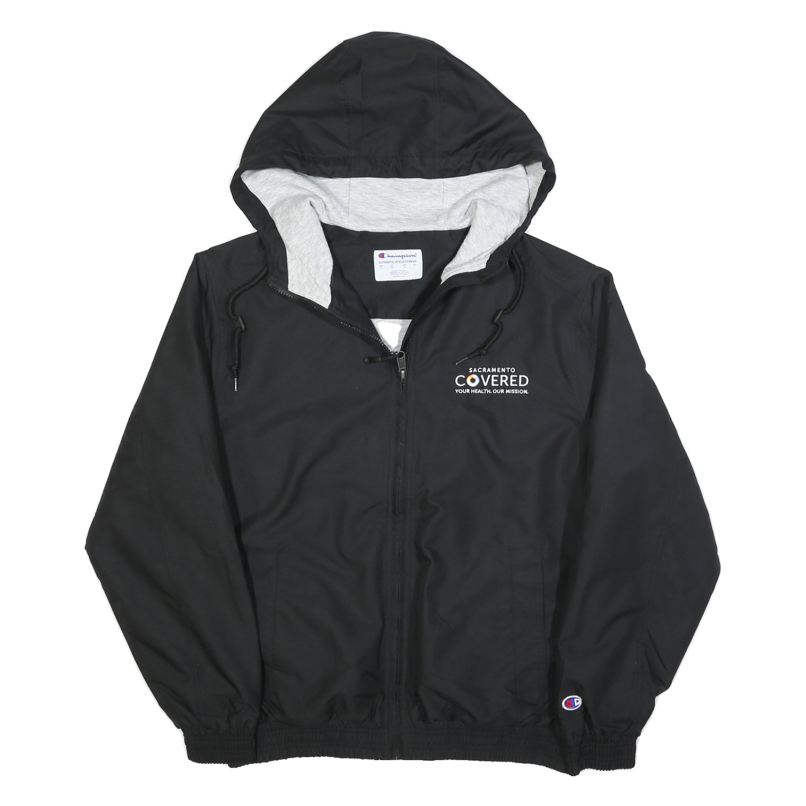 CHAMPION Mens Black Hooded Jacket S Polyester Zip Plain Casual Streetwear