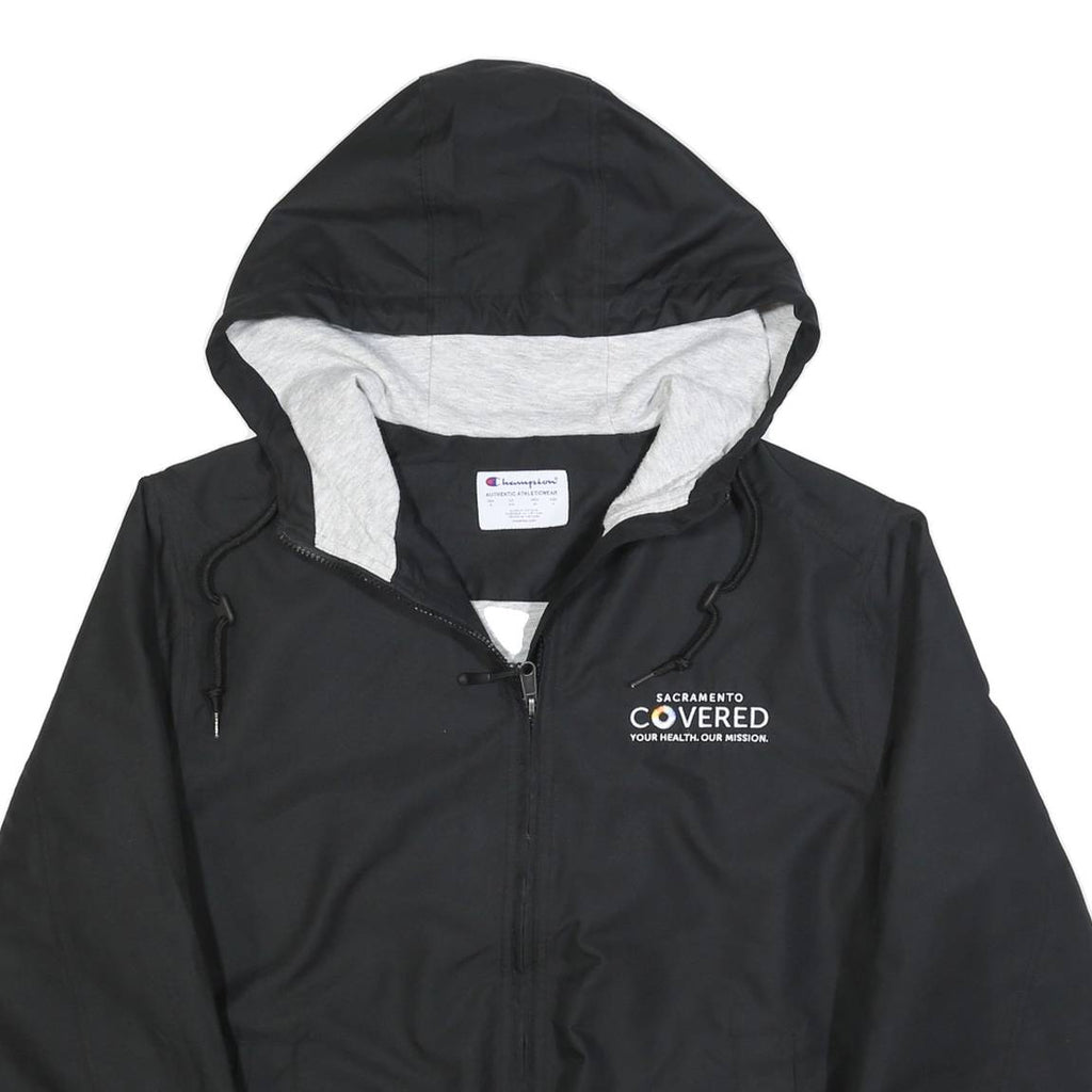 CHAMPION Mens Black Hooded Jacket S Polyester Zip Plain Casual Streetwear