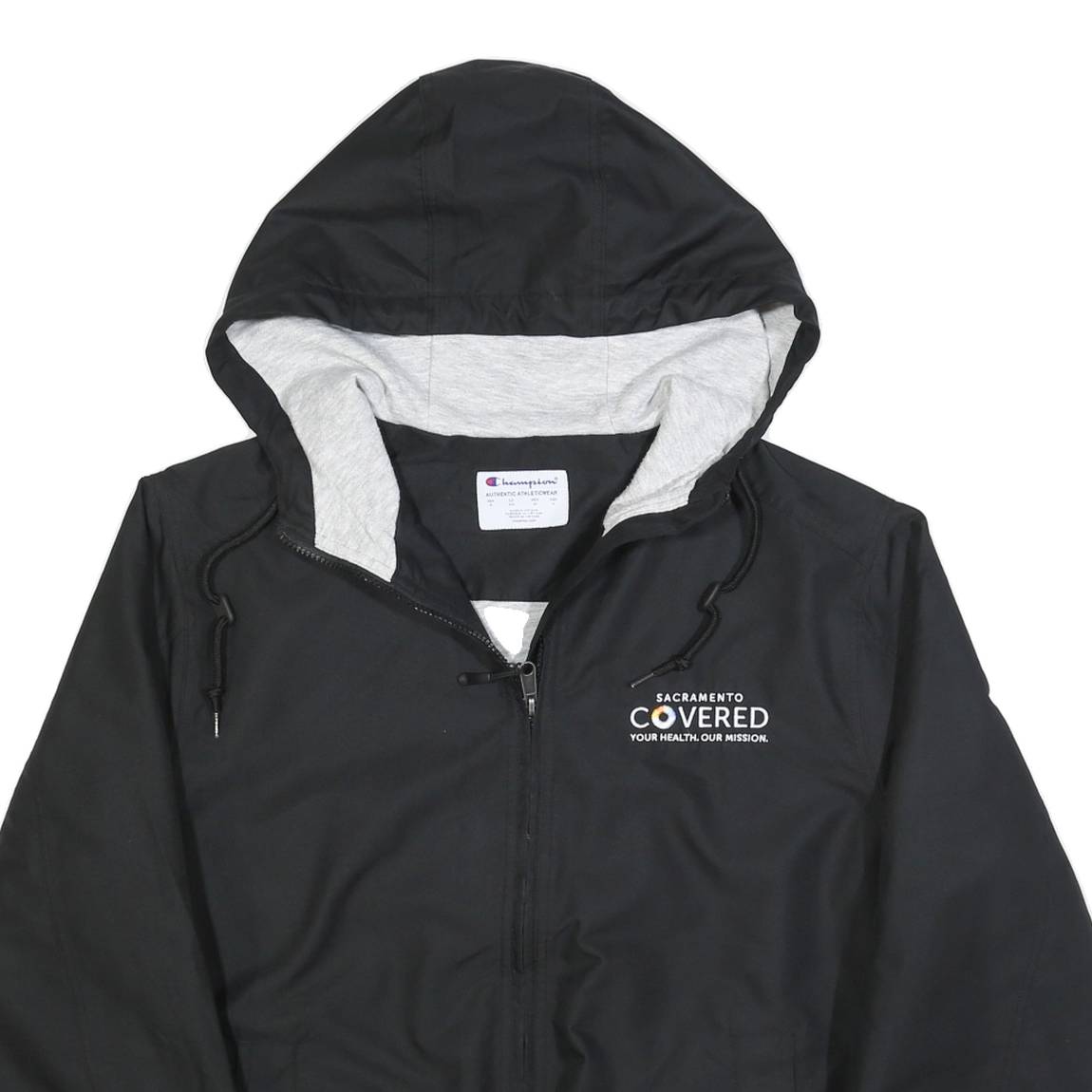 CHAMPION Mens Black Hooded Jacket S Polyester Zip Plain Casual Streetwear