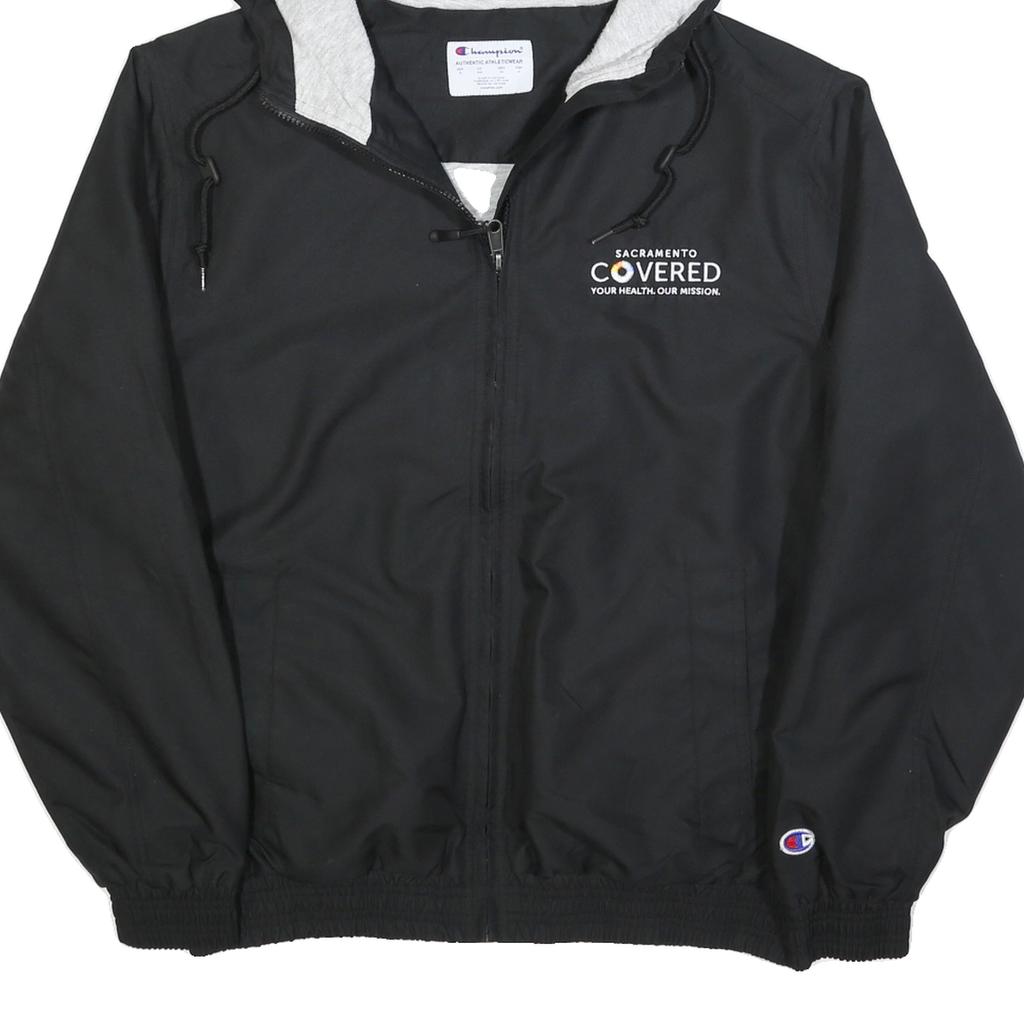 CHAMPION Mens Black Hooded Jacket S Polyester Zip Plain Casual Streetwear