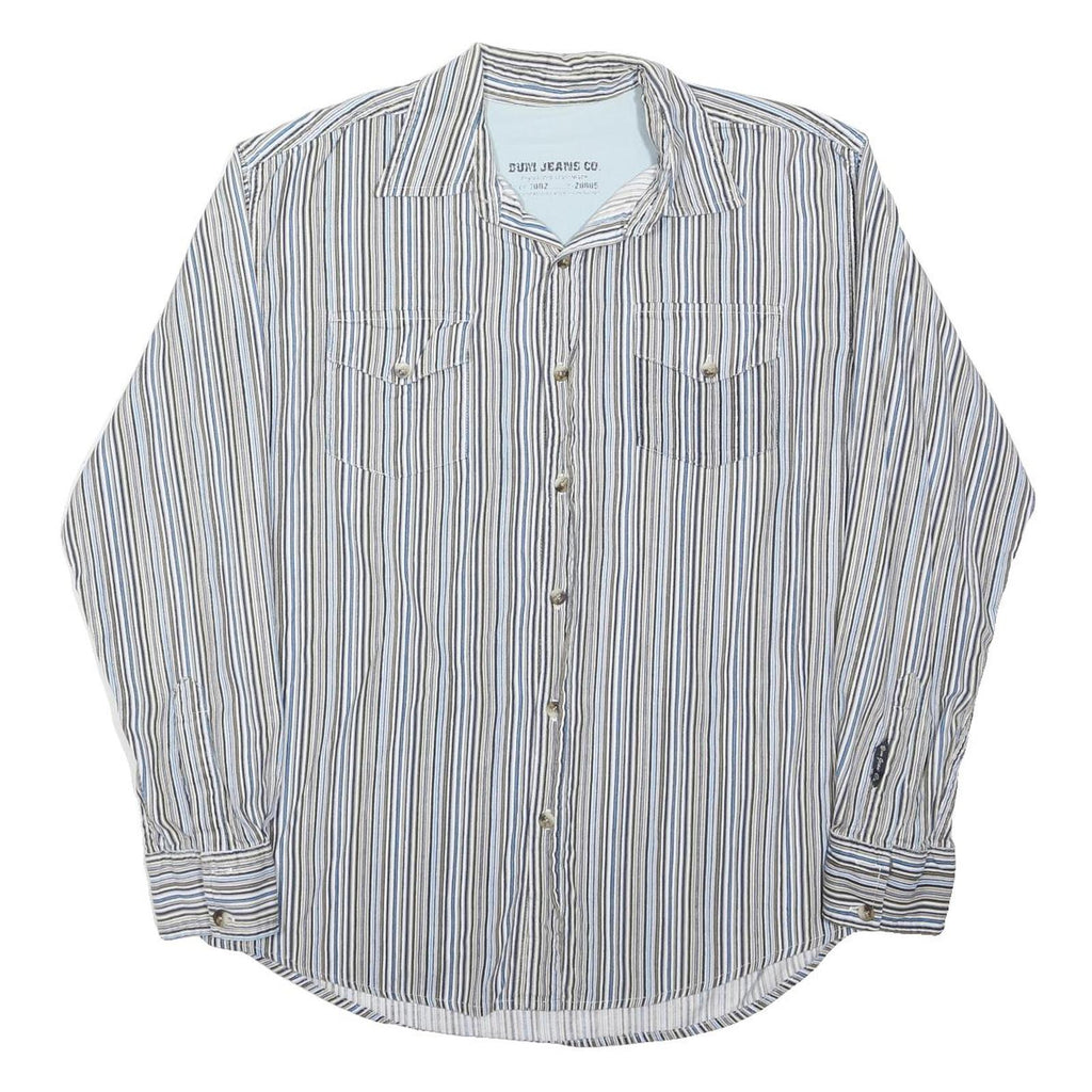 B.U.M. EQUIPMENT Mens Blue & White Striped Shirt M Cotton Blend Relaxed Fit Long