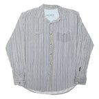 B.U.M. EQUIPMENT Mens Blue & White Striped Shirt M Cotton Blend Relaxed Fit Long