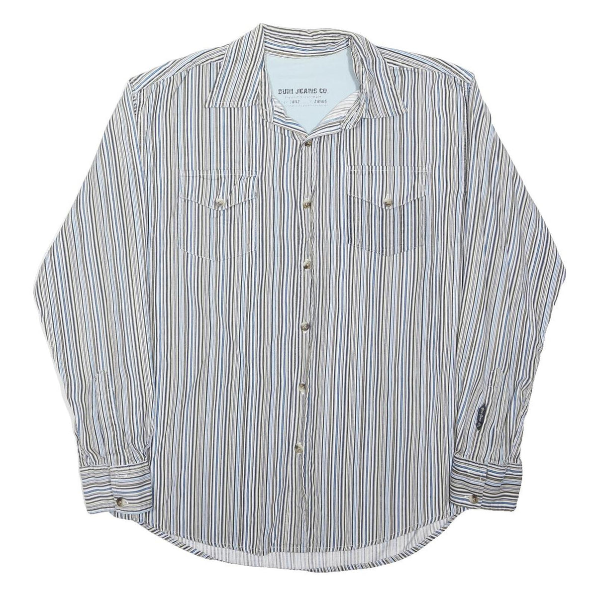 B.U.M. EQUIPMENT Mens Blue & White Striped Shirt M Cotton Blend Relaxed Fit Long
