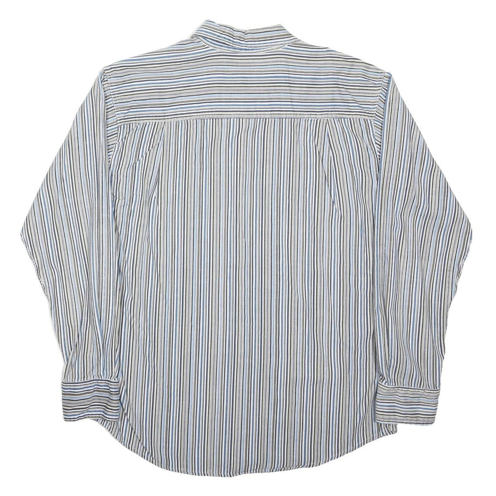 B.U.M. EQUIPMENT Mens Blue & White Striped Shirt M Cotton Blend Relaxed Fit Long