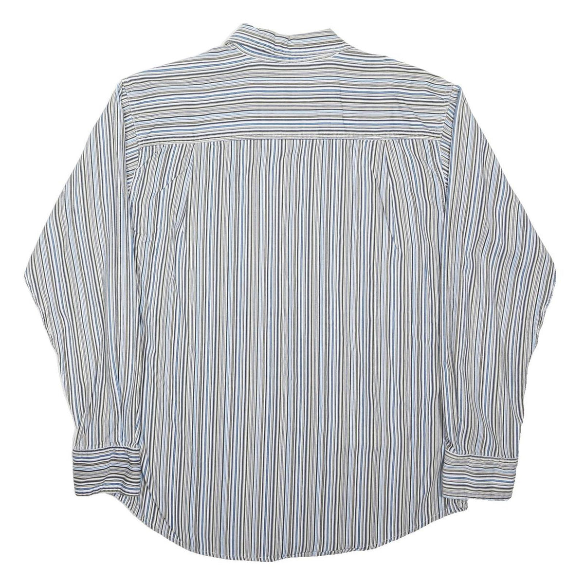 B.U.M. EQUIPMENT Mens Blue & White Striped Shirt M Cotton Blend Relaxed Fit Long