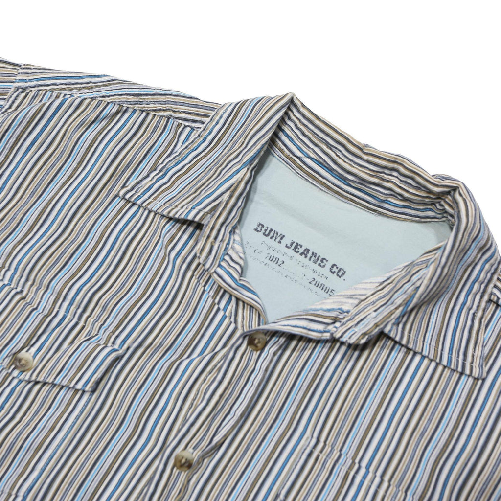 B.U.M. EQUIPMENT Mens Blue & White Striped Shirt M Cotton Blend Relaxed Fit Long
