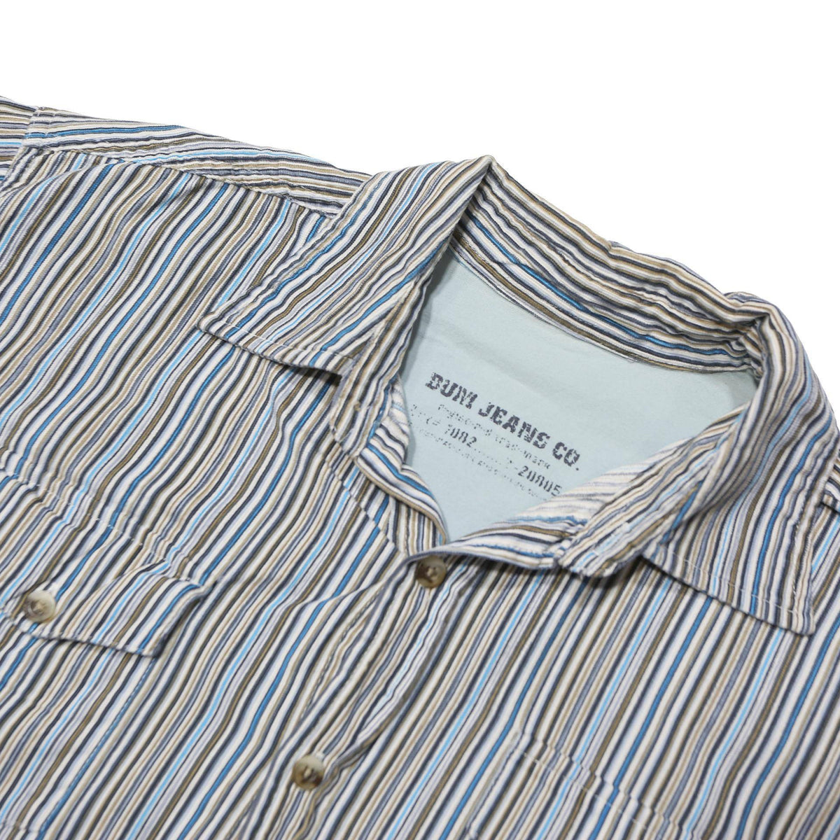 B.U.M. EQUIPMENT Mens Blue & White Striped Shirt M Cotton Blend Relaxed Fit Long