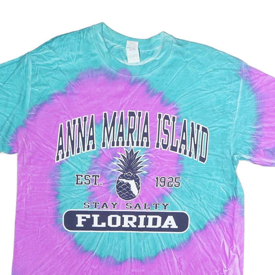 GILDAN Mens Blue & Purple Tie Dye T-Shirt L Short Sleeve Crew Neck Anna Maria