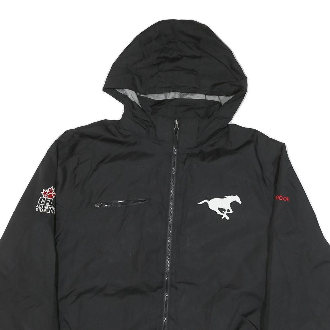REEBOK Mens Black Calgary Stampeders Jacket XL Polyester Blend Sports Zip Hooded