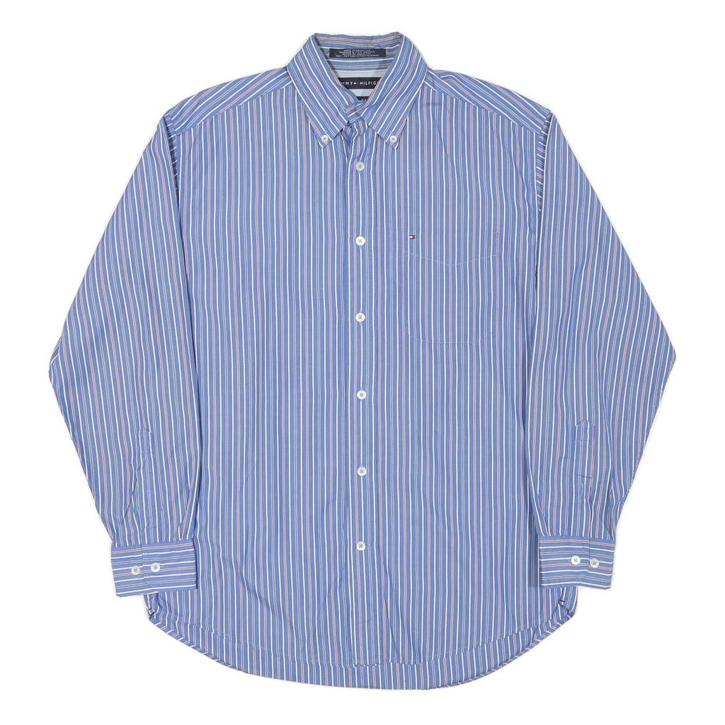 TOMMY HILFIGER Mens Blue & White Striped Shirt S Button Down Collar Long Sleeve