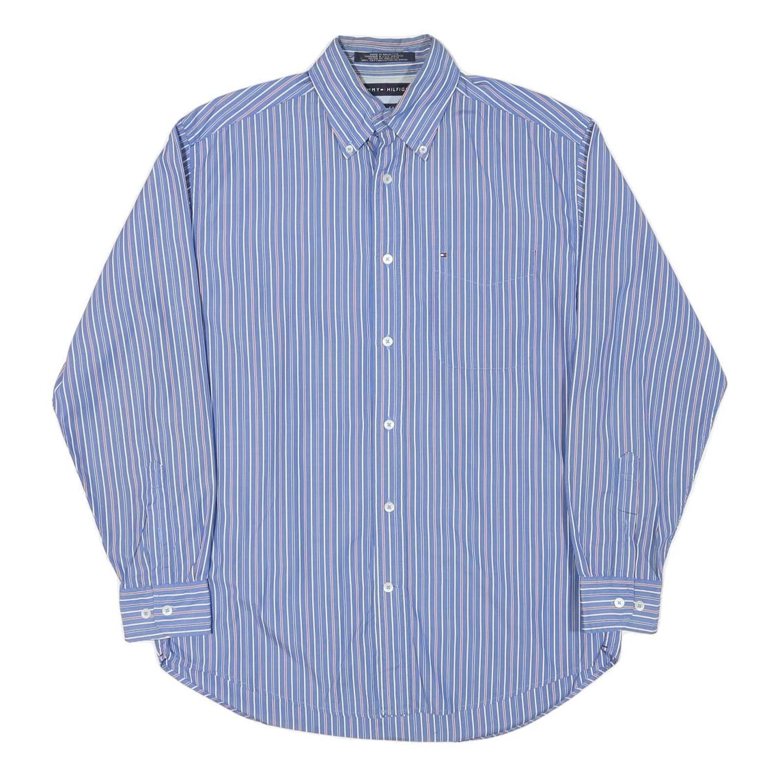 TOMMY HILFIGER Mens Blue & White Striped Shirt S Button Down Collar Long Sleeve