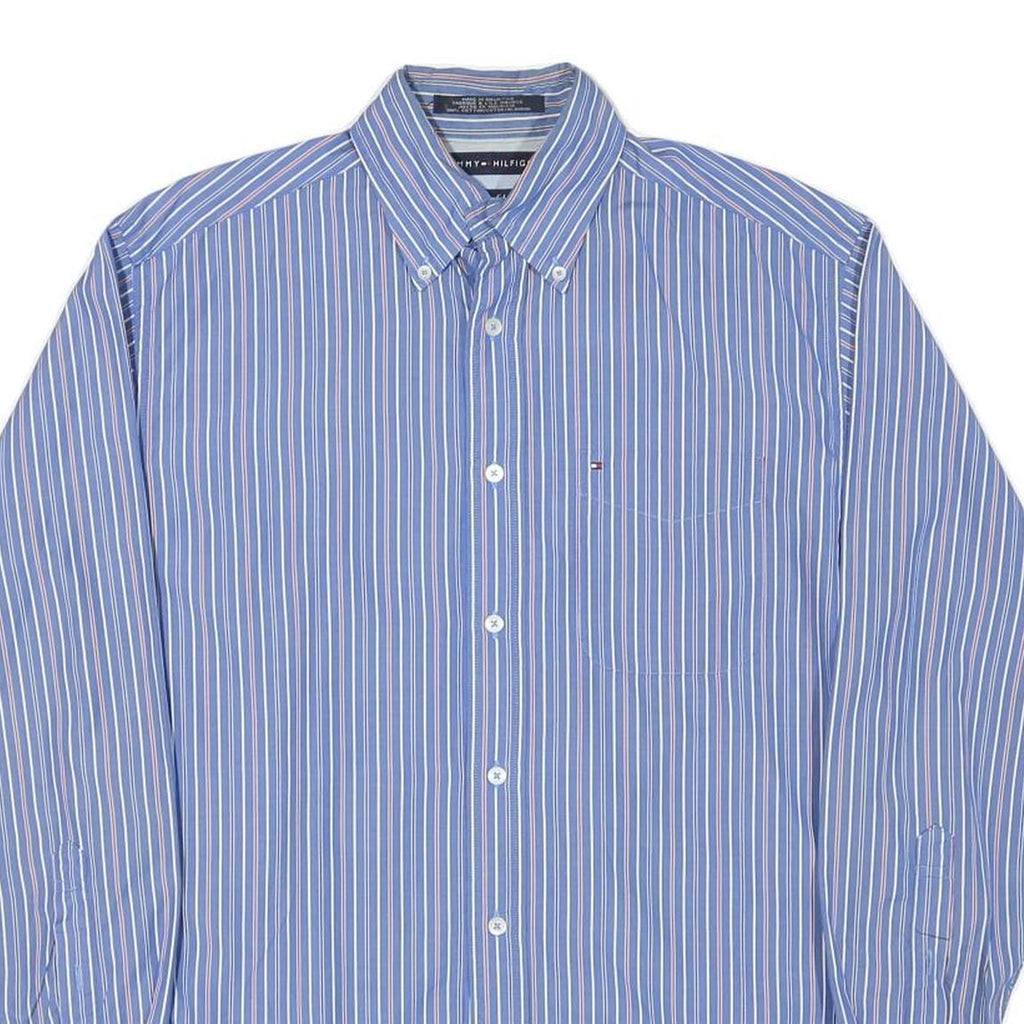 TOMMY HILFIGER Mens Blue & White Striped Shirt S Button Down Collar Long Sleeve