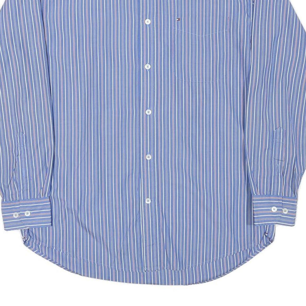 TOMMY HILFIGER Mens Blue & White Striped Shirt S Button Down Collar Long Sleeve