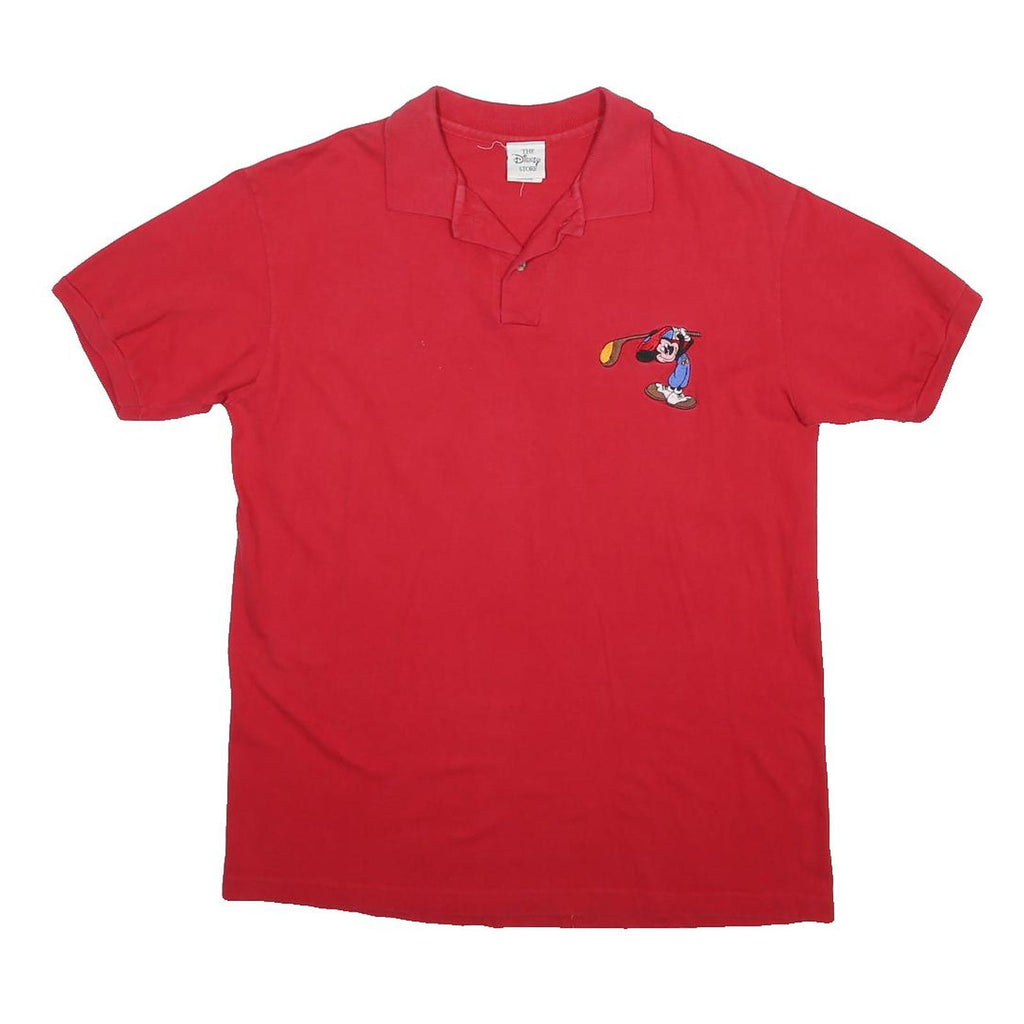 DISNEY Mens Red Mickey Mouse Golf Short Sleeve Plain Polo Shirt L Casual