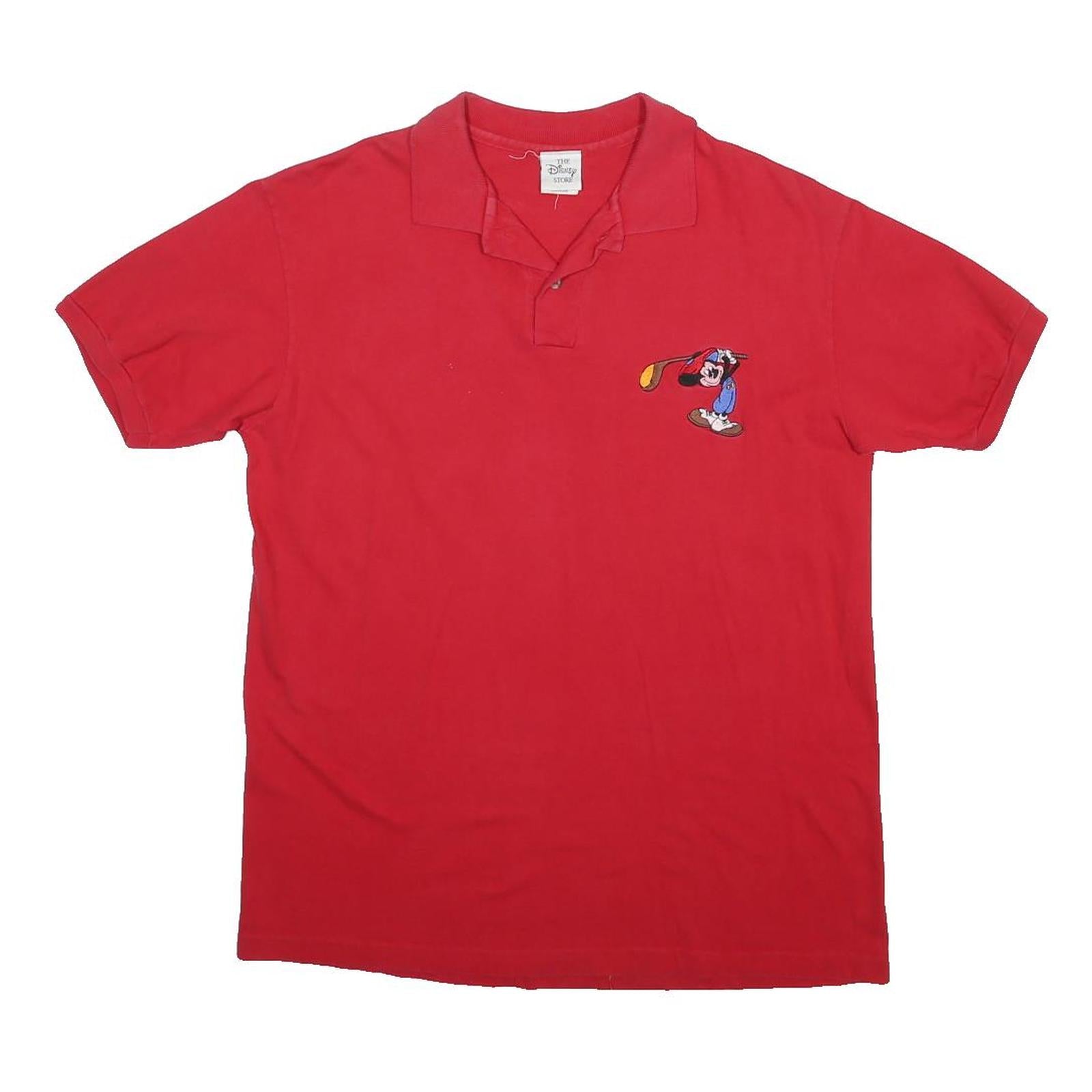 DISNEY Mens Red Mickey Mouse Golf Short Sleeve Plain Polo Shirt L Casual