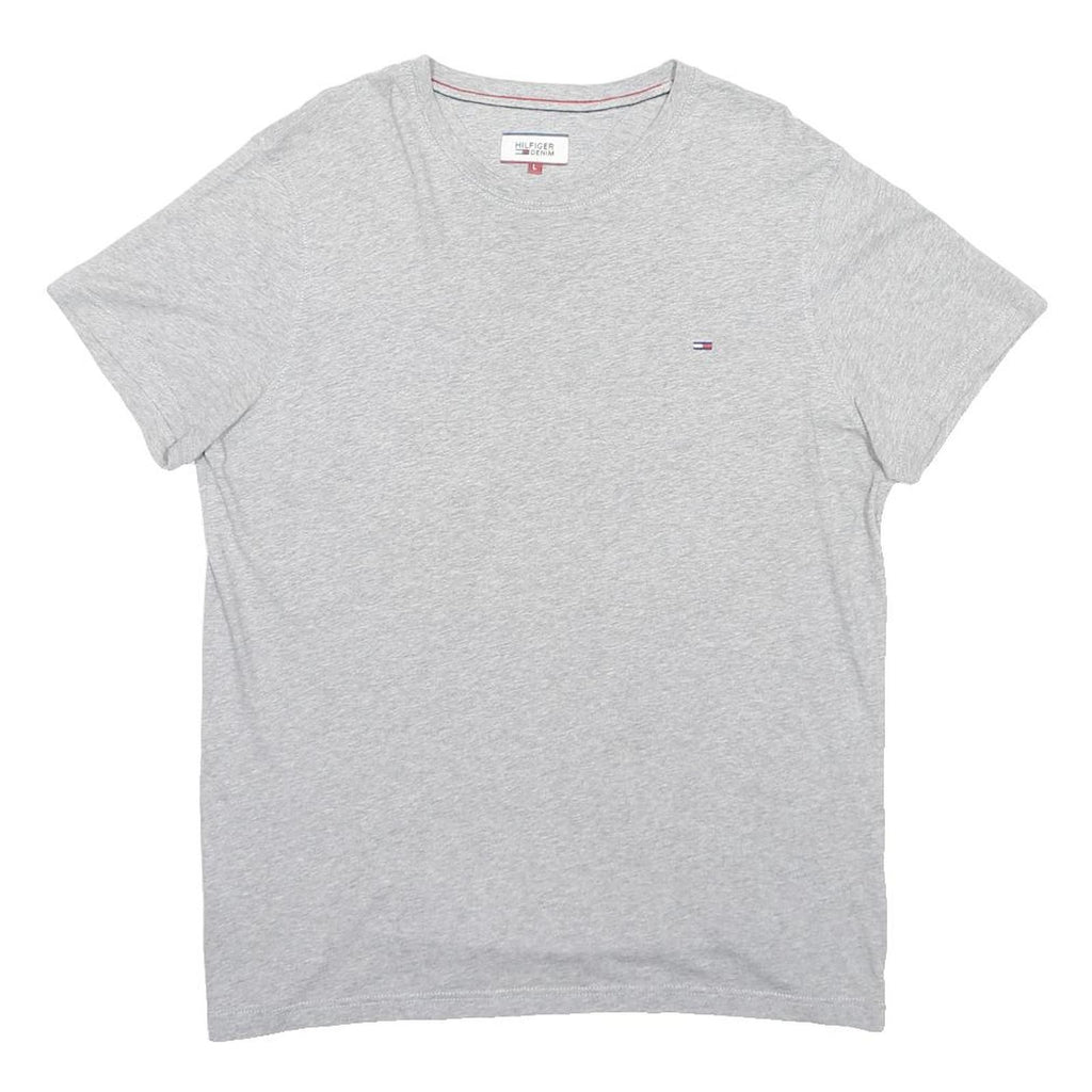 TOMMY HILFIGER Mens Grey Crew Neck Short Sleeve T-Shirt L Classic Cotton Blend