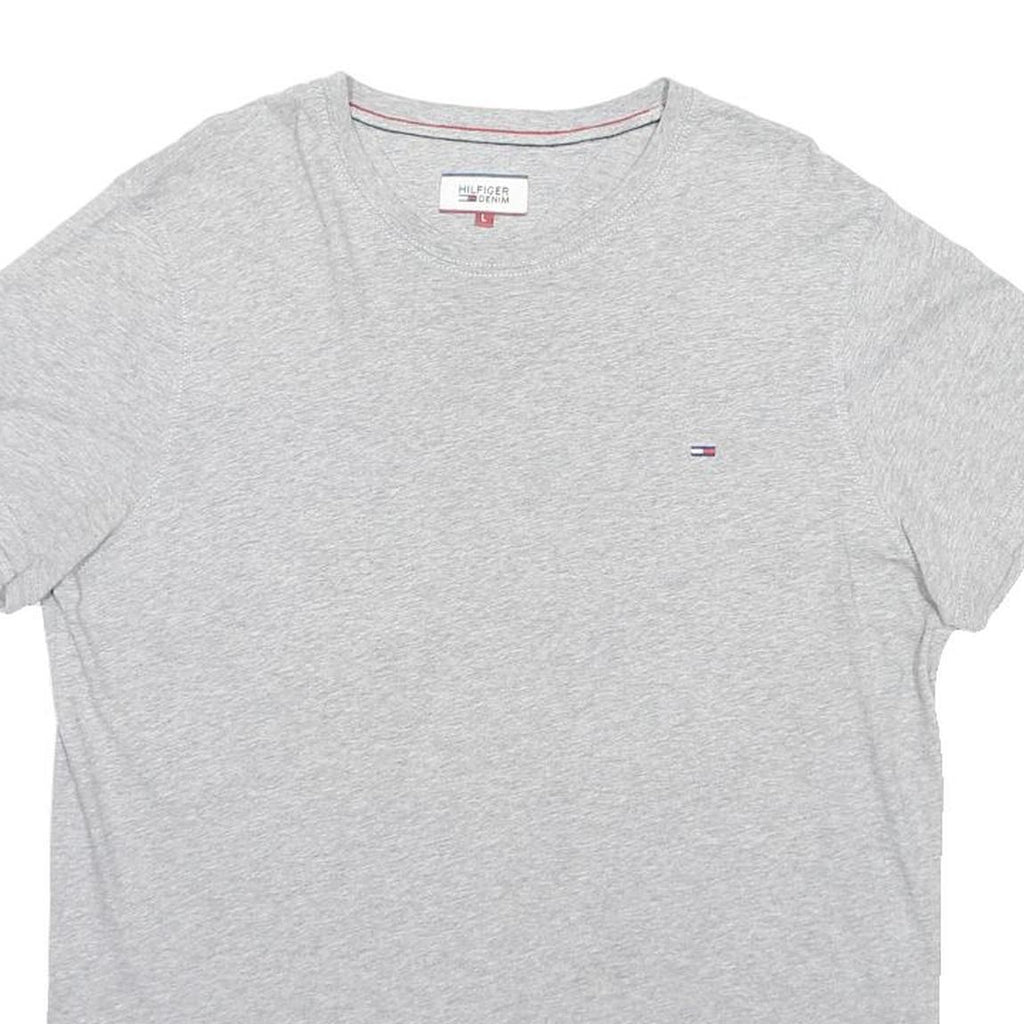 TOMMY HILFIGER Mens Grey Crew Neck Short Sleeve T-Shirt L Classic Cotton Blend