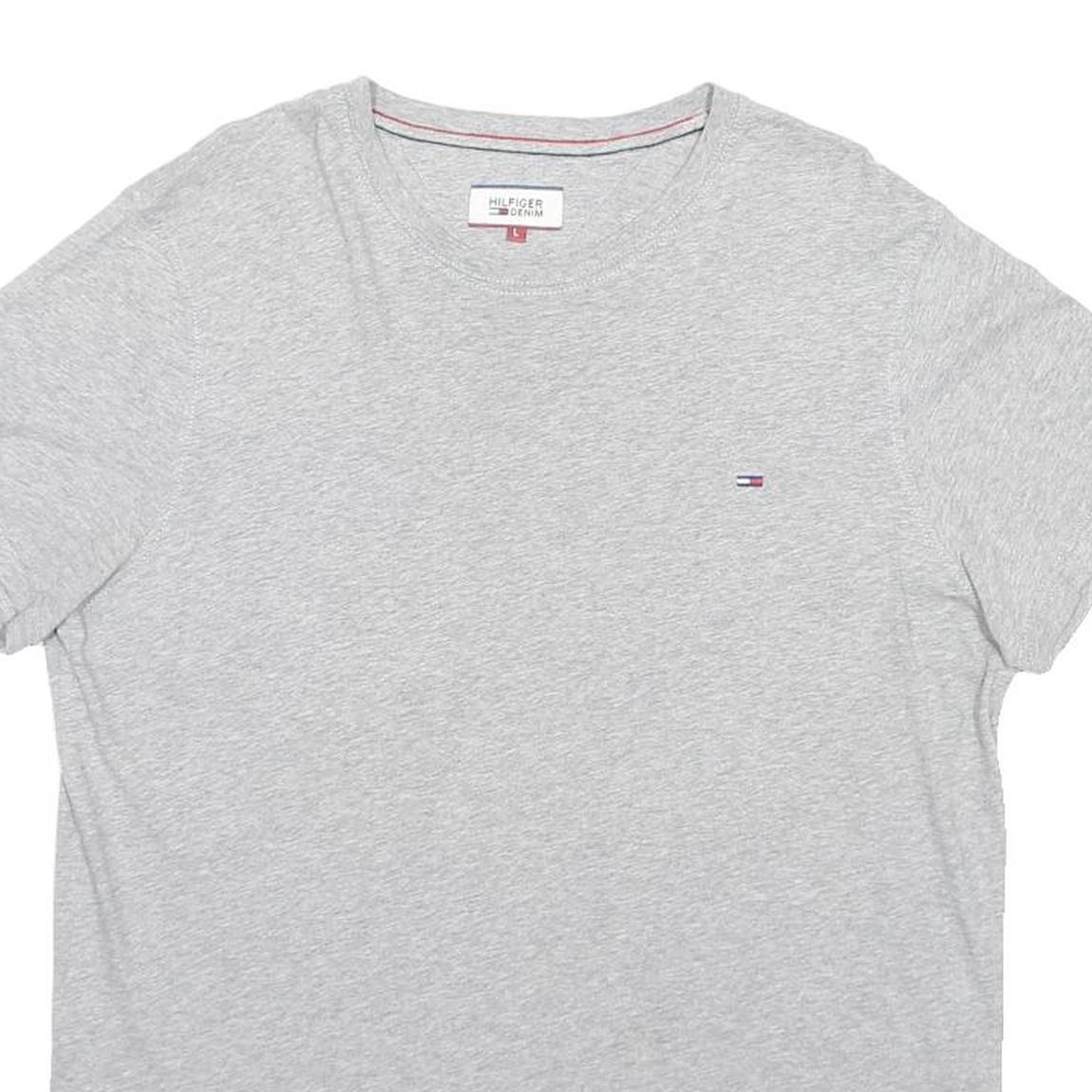 TOMMY HILFIGER Mens Grey Crew Neck Short Sleeve T-Shirt L Classic Cotton Blend