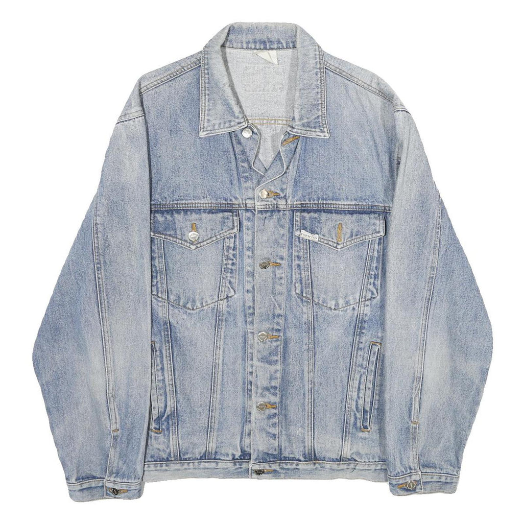 NORWISS Mens Blue Denim Button Jacket L Cotton Classic Plain Casual Lightweight