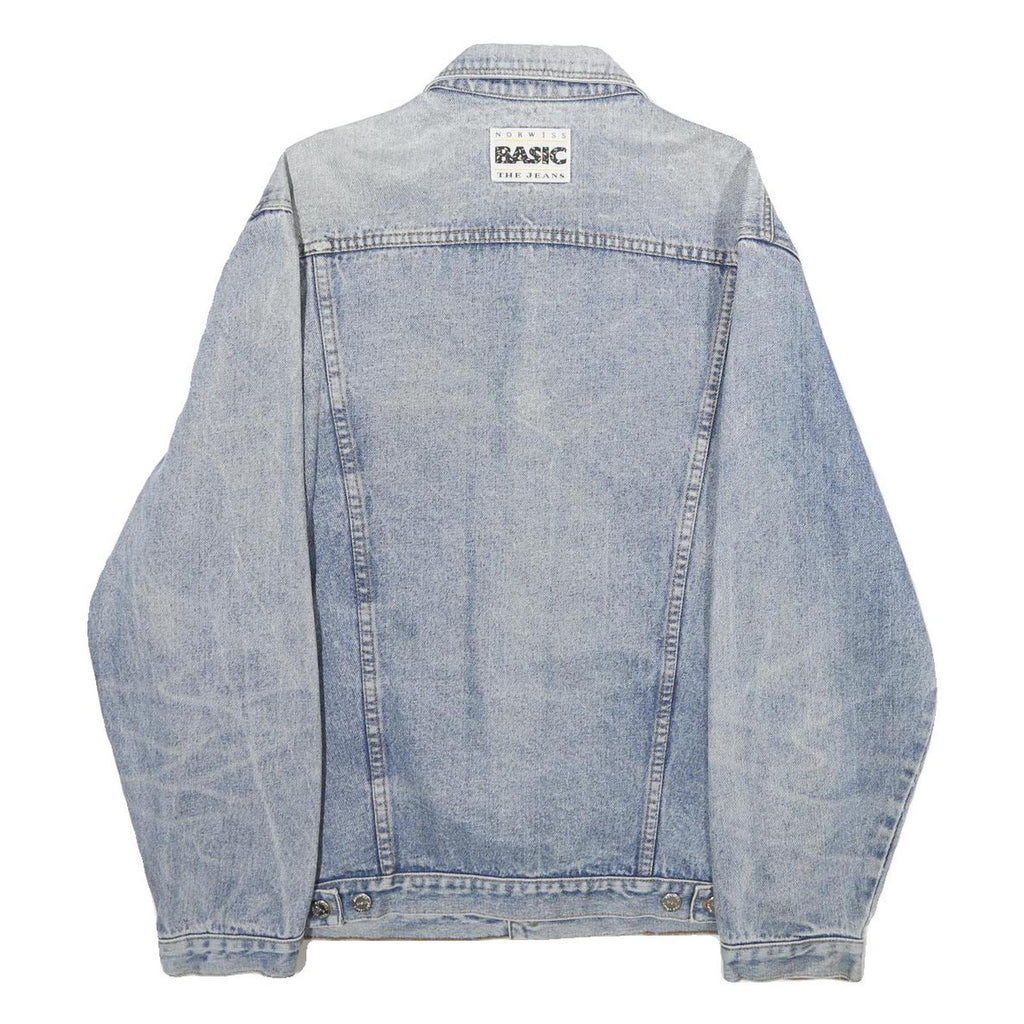 NORWISS Mens Blue Denim Button Jacket L Cotton Classic Plain Casual Lightweight