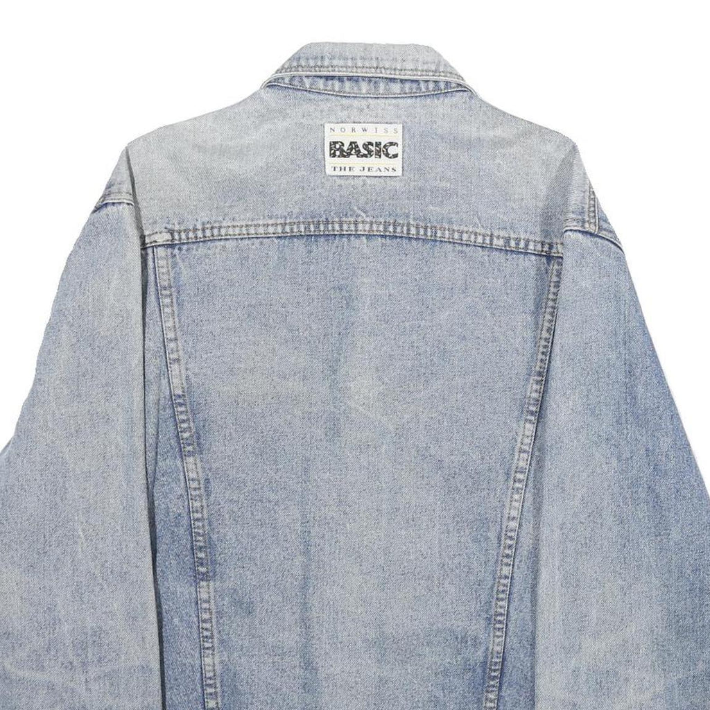 NORWISS Mens Blue Denim Button Jacket L Cotton Classic Plain Casual Lightweight
