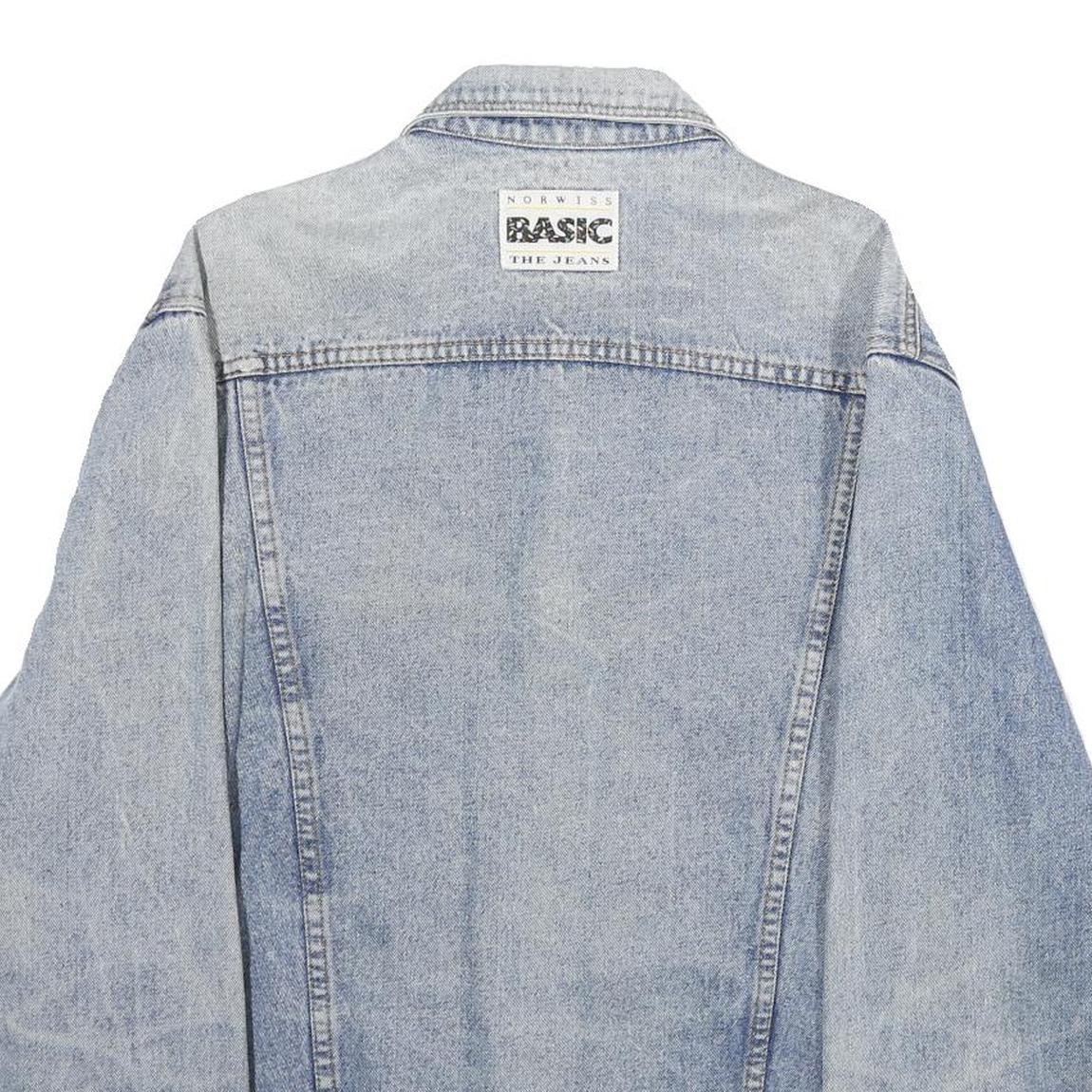 NORWISS Mens Blue Denim Button Jacket L Cotton Classic Plain Casual Lightweight