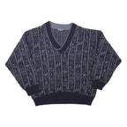 ANGELO LITRICO Mens Blue Patterned Wool Blend Jumper V-Neck Cable Knit M