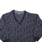 ANGELO LITRICO Mens Blue Patterned Wool Blend Jumper V-Neck Cable Knit M
