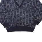 ANGELO LITRICO Mens Blue Patterned Wool Blend Jumper V-Neck Cable Knit M