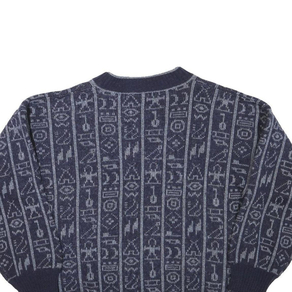 ANGELO LITRICO Mens Blue Patterned Wool Blend Jumper V-Neck Cable Knit M