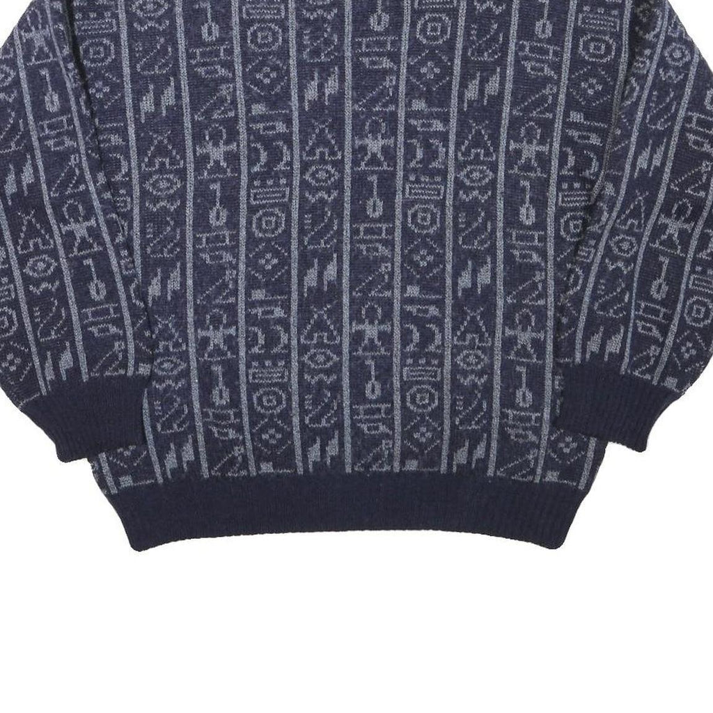 ANGELO LITRICO Mens Blue Patterned Wool Blend Jumper V-Neck Cable Knit M