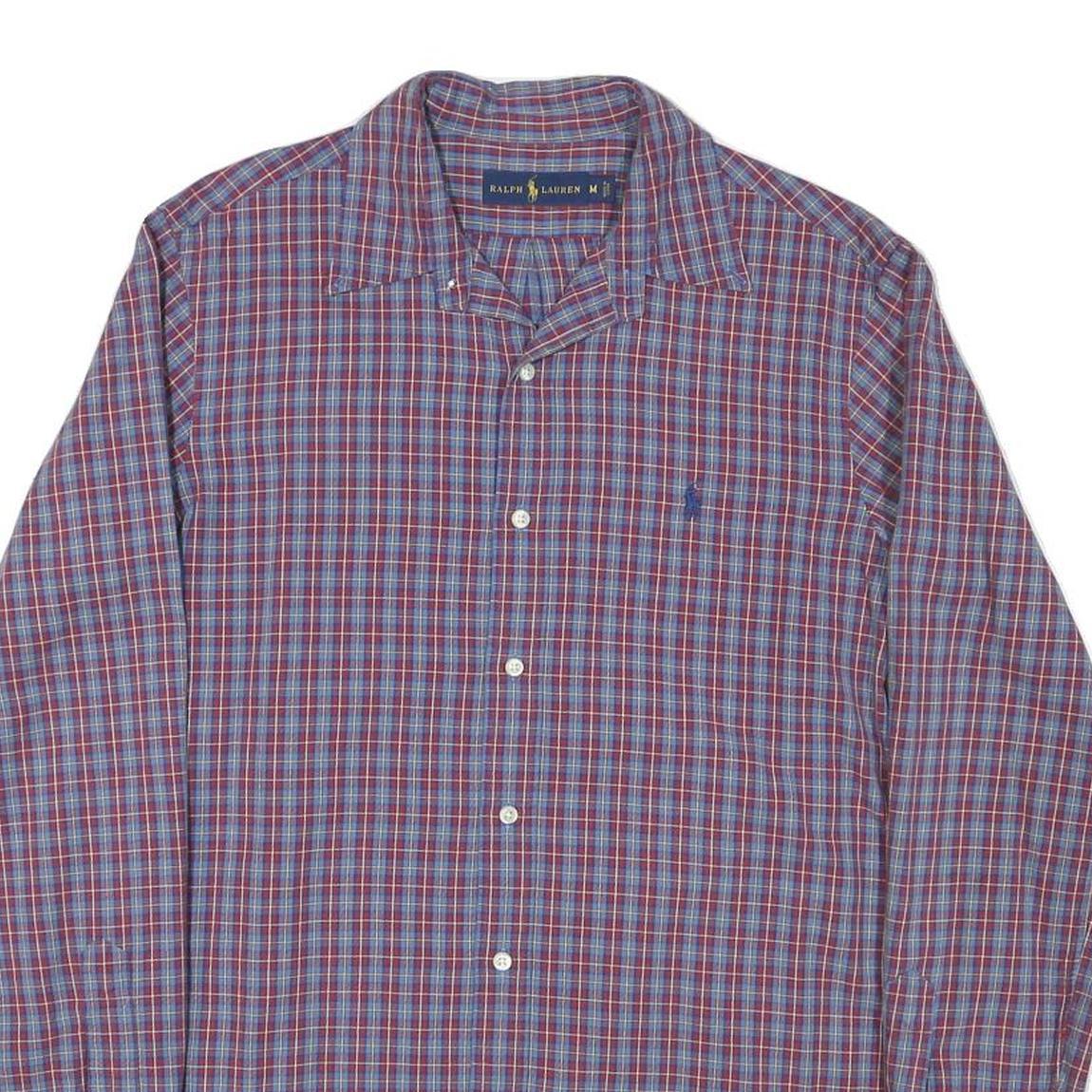 RALPH LAUREN Mens Blue & Red Check Shirt M Long Sleeve Cotton Blend Casual