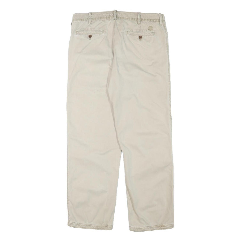 TIMBERLAND Mens Cotton Blend Beige Regular Fit Straight Trousers W36 L32 Casual