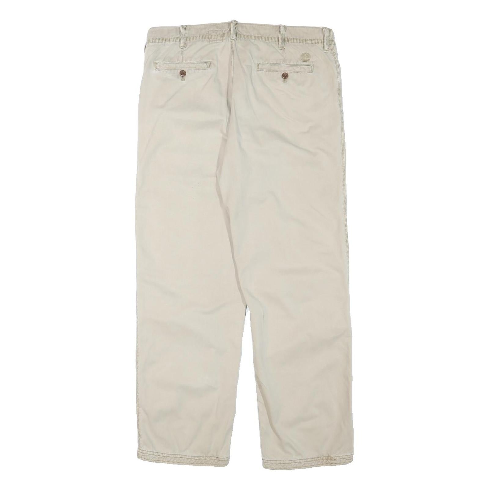TIMBERLAND Mens Cotton Blend Beige Regular Fit Straight Trousers W36 L32 Casual