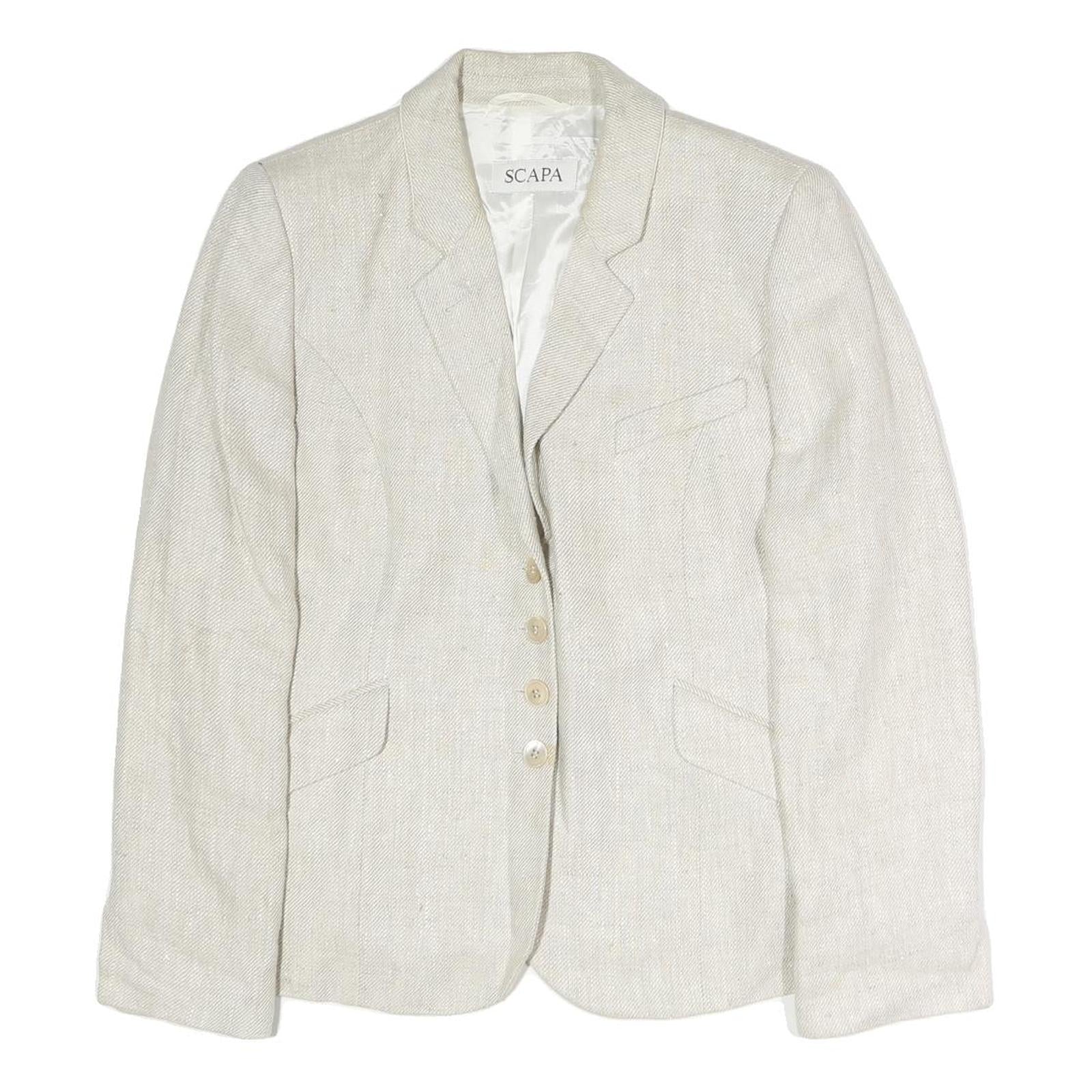 SCAPA Womens Cream Cotton Classic Jacket M Woven Button Closure Tailored Fit