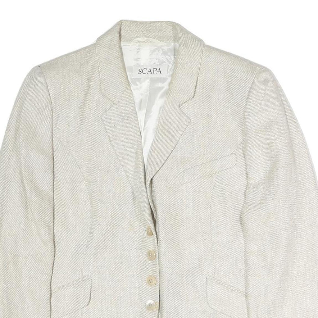SCAPA Womens Cream Cotton Classic Jacket M Woven Button Closure Tailored Fit