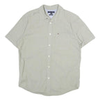 TOMMY HILFIGER Mens Beige Classic Cotton Shirt L Pocket Logo Casual Summer