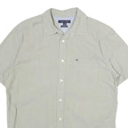 TOMMY HILFIGER Mens Beige Classic Cotton Shirt L Pocket Logo Casual Summer